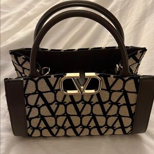 Valentino Garavani Brown and Cream Monogram Satchel.in pristine condition.